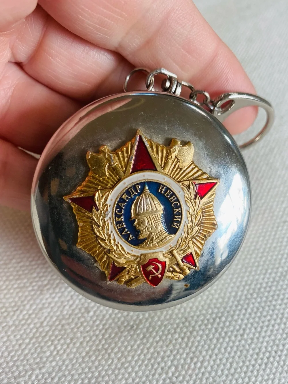 Soviet Order of Alexander Nevsky Collapsible Shot Glass Keychain Stainless Steel
